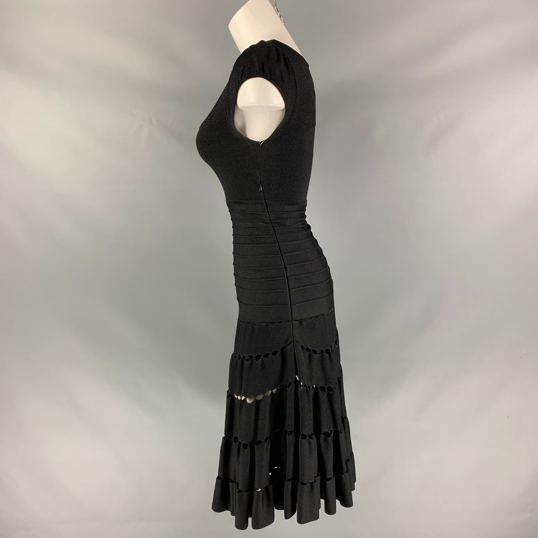 ZAC POSEN Size XS Black Viscose Blend Cut Out Cap Sleeves Dress