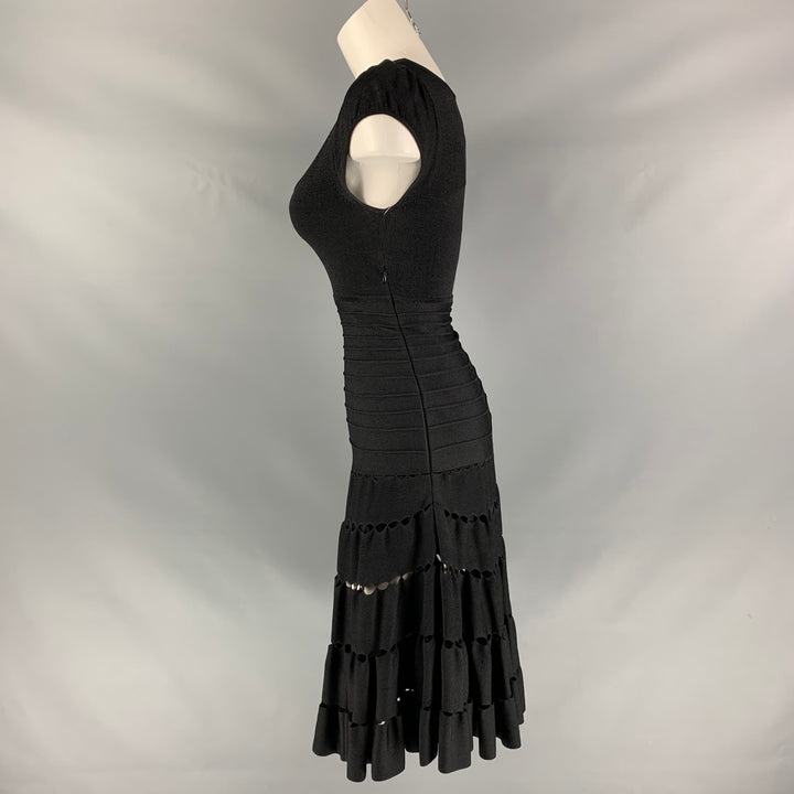 ZAC POSEN Size XS Black Viscose Blend Cut Out Cap Sleeves Dress