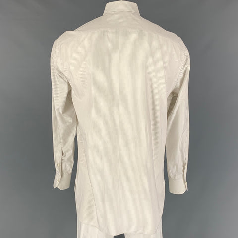 BORRELLI Taille L Chemise à manches longues boutonnée en coton à rayures blanches