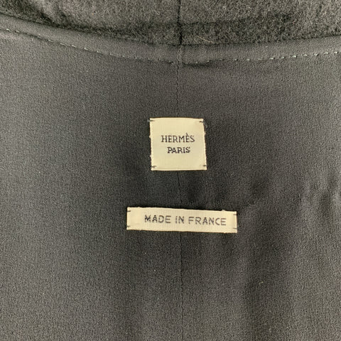 HERMES Taille 8 Gilet écharpe en cuir à franges en cachemire noir