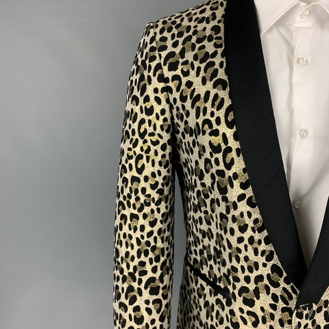 JUST CAVALLI Size 38 Black Gold Jacquard Wool Blend Sport Coat