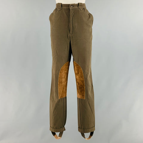 RALPH LAUREN Taille 10 Pantalon décontracté en coton olive vert patchwork en daim Jodhpurs
