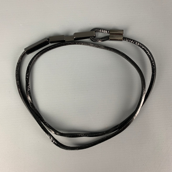 PRADA Black Gunmetal Patent Leather Necklace