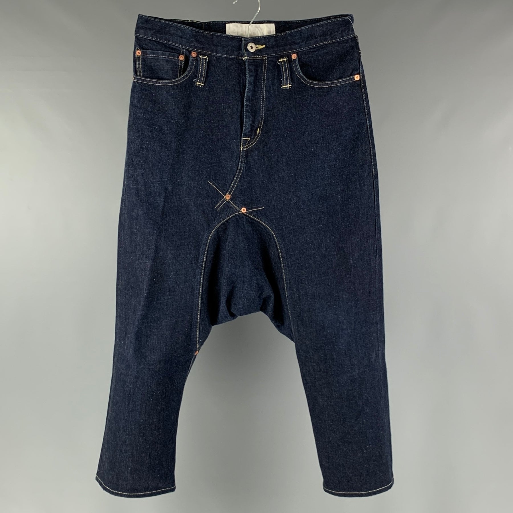 COMME des GARCONS Size S Blue Contrast Stitch Cotton Drop-Crotch Jeans