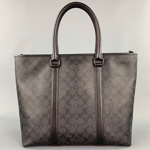 COACH Black Leather Monogram Canvas Tote Bag