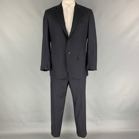 KITON Size 46 Navy Wool Single Breasted Notch Lapel Suit