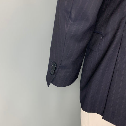 ERMENEGILDO ZEGNA Size 42 C Black Purple Stripe Wool Silk Sport Coat