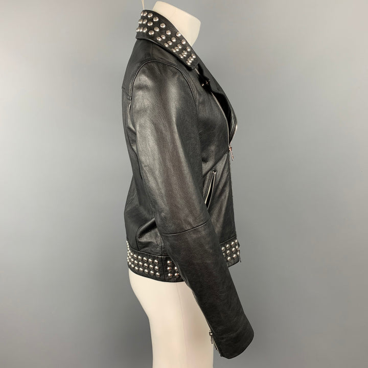 MICHAEL KORS Size S Black Studded Leather Biker Jacket