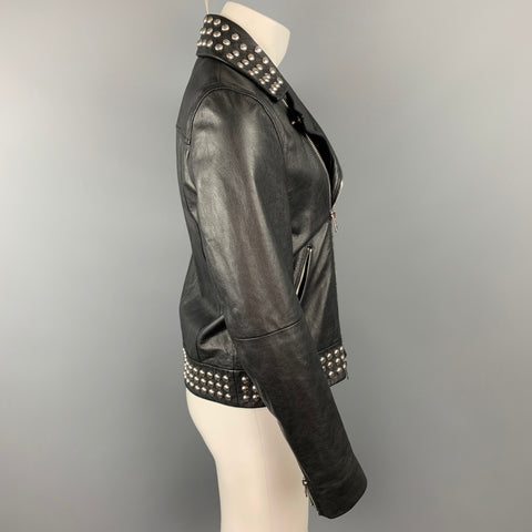 MICHAEL KORS Chaqueta motera de cuero con tachuelas negra Talla S
