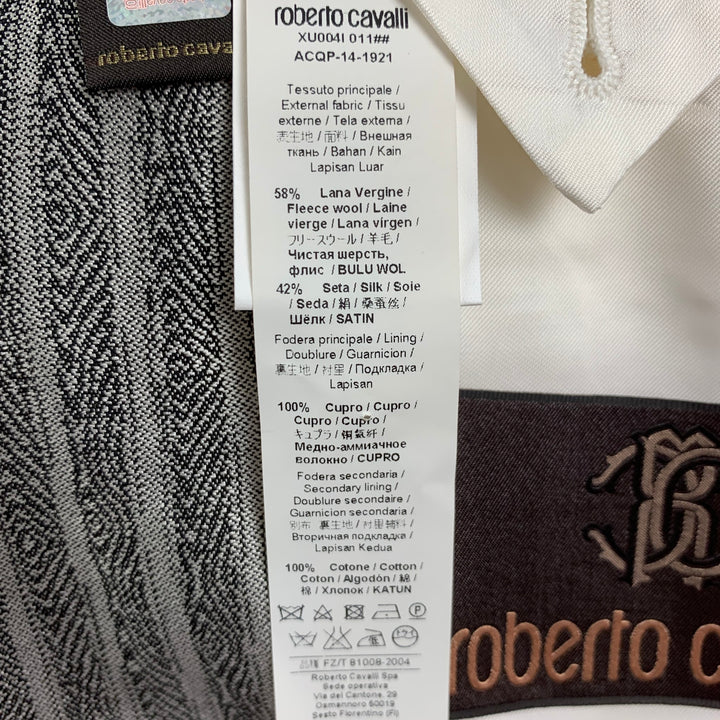 ROBERTO CAVALLI Size 40 Silver Black Stripe Wool Silk Sport Coat