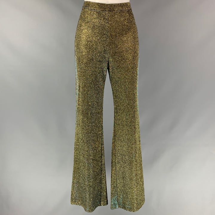 VEDA Size 2 Gold Polyeser / Lurex Metallic Flared Dress Pants