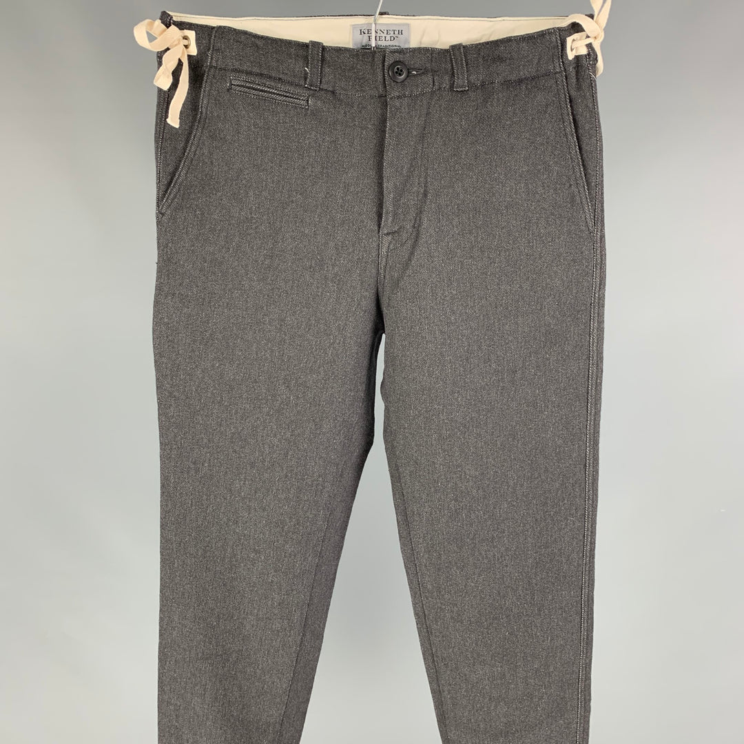 KENNETH FIELD Pantalones casuales de pierna estrecha de poliuretano de algodón gris Talla S