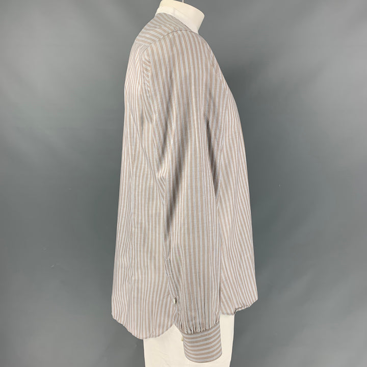BAMFORD & SONS Size L Taupe &  White Stripe Cotton Nehru Collar Long Sleeve Shirt