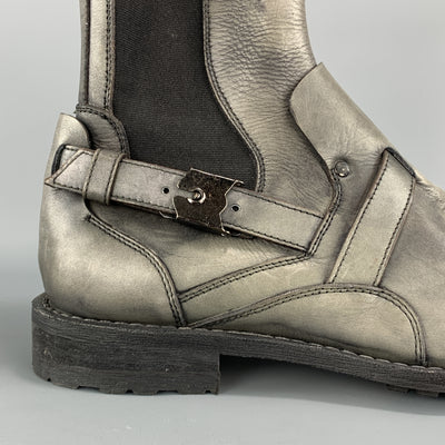 NEIL BARRETT Size 7 Gray Antique Leather Strap Detail Ankle Boots