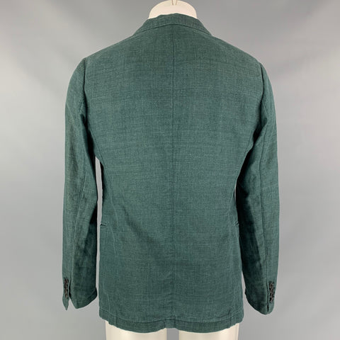 ARMANI COLLEZIONI Size 40 Green Cotton / Linen Notch Lapel Sport Coat