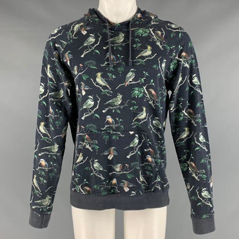AMI by ALEXANDRE MATTIUSSI Size M Navy Print Cotton Hooded Sweatshirt