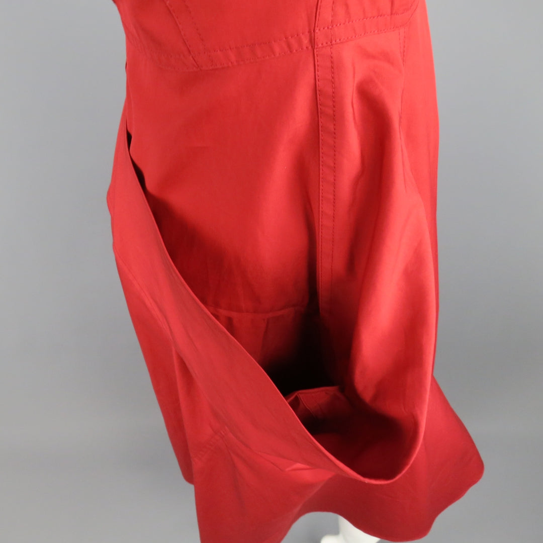 DONNA KARAN Talla 4 Vestido camisero de línea A con top halter de algodón rojo