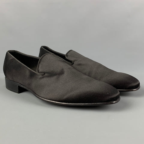 BARNEY'S NEW YORK Size 12 Black Solid Satin Slip On Loafers