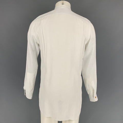 PAUL SMITH Size S White Applique Cotton Nehru Collar Long Sleeve Shirt