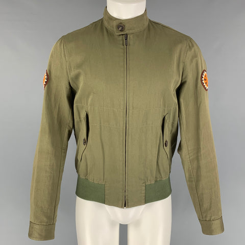 ROBERTO CAVALLI 2016 Taille 36 Veste zippée en lin et coton perlé vert