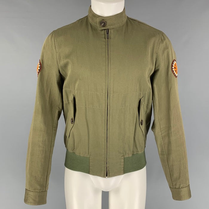 ROBERTO CAVALLI 2016 Taille 36 Veste zippée en lin et coton perlé vert