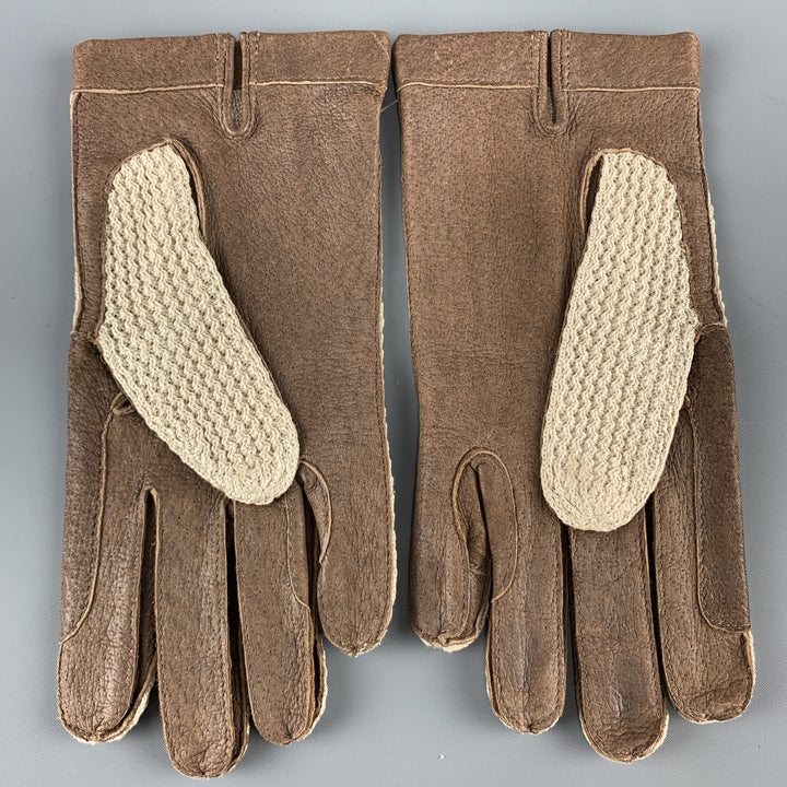 VINTAGE Woven Size 8.5 Taupe Leather Gloves