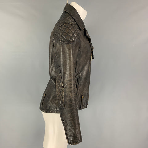 TODD ​​SNYDER Taille M Veste de motard en cuir antique marron