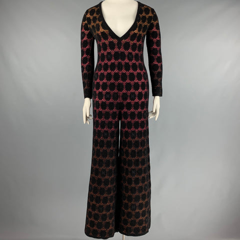 M MISSONI Taille L Combinaison jambe large en tricot noir jaune rose
