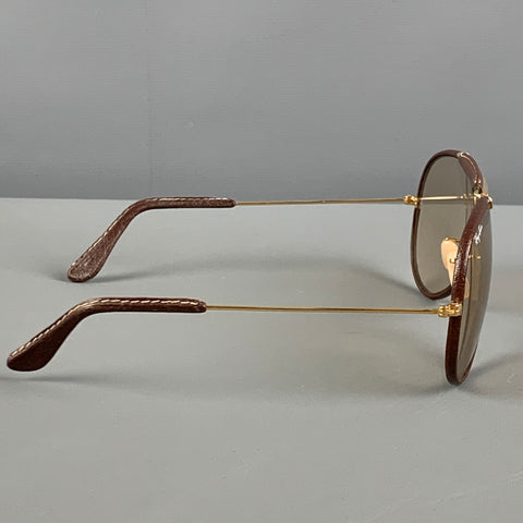 Vintage RAY-BAN Size Brown Leather Metal Aviator Sunglasses