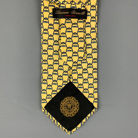 LUCIANO BRUNELLI Yellow Navy Print Silk Tie