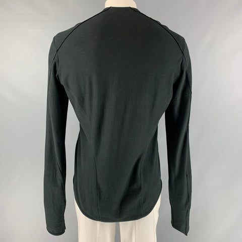 DEVOA Talla L Camisa de manga larga de algodón liso negro con borde crudo
