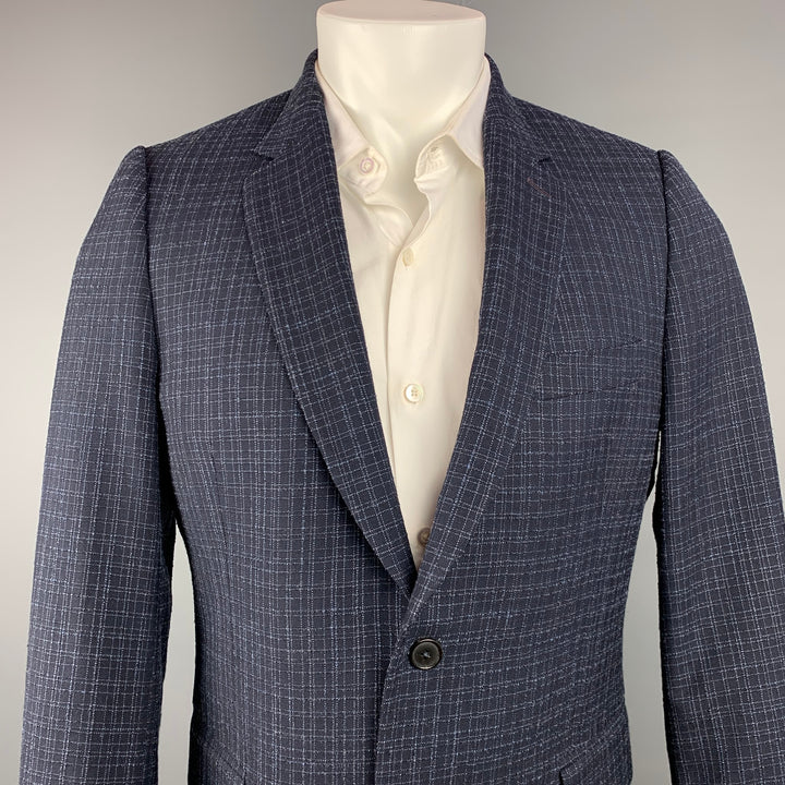 PAUL SMITH Soho Fit Size 40 Regular Navy & Blue Window Pane Wool Blend Sport Coat