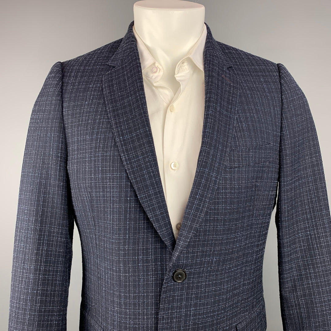 PAUL SMITH Soho Fit Taille 40 Manteau de sport en mélange de laine à carreaux bleu marine et bleu régulier