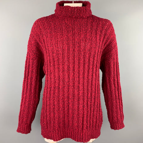 GIGLI Size XL Burgundy Knitted Wool Turtleneck Oversized Sweater