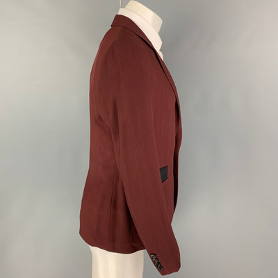 LANVIN Size 38 Burgundy Wool Viscose Blend Notch Lapel Sport Coat