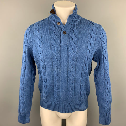 POLO by RALPH LAUREN Size S Blue Cable Knit Silk / Cashmere Mock Turtleneck Sweater
