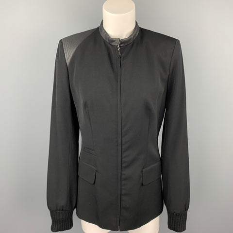 CLAUDE MONTANA Taille 4 Veste zippée en laine / soie bicolore noire