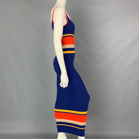 PACO RABANNE Size XS Multi-Color Striped Ribbed Cotton Blend Midi Dress