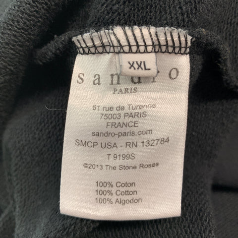 SANDRO Size XXL Black White Graphic Cotton Crew-Neck Sweatshirt