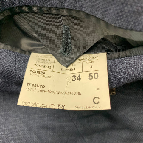 CANALI Size 40 Navy Woven Linen Blend Peak Lapel Sport Coat