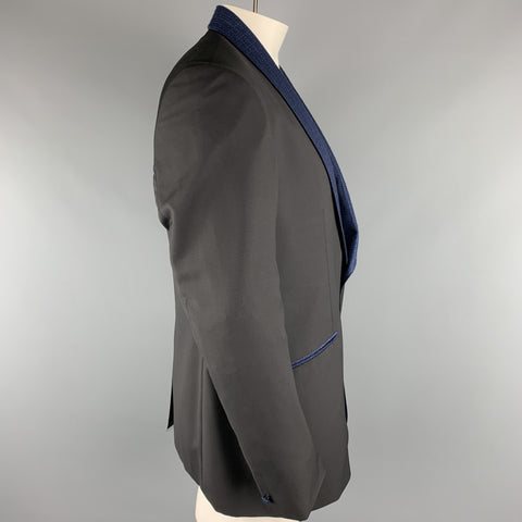 HARDY AMIES Size 44 Black Mixed Fabrics Wool / Mohair Sport Coat