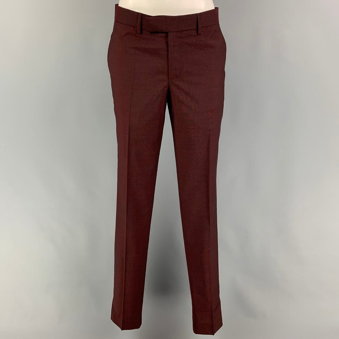 THE KOOPLES Size 34 Burgundy Wool Blend Notch Lapel 3 Piece Suit