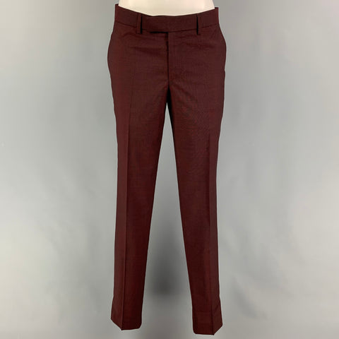 THE KOOPLES Size 34 Burgundy Wool Blend Notch Lapel 3 Piece Suit