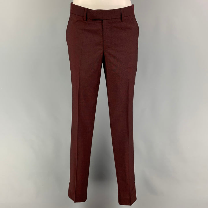 THE KOOPLES Size 34 Burgundy Wool Blend Notch Lapel 3 Piece Suit