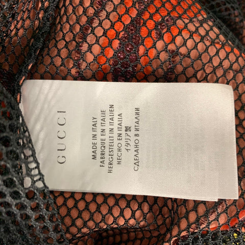 GUCCI 2014 Taille 4 Noir Orange Soie Mélange Applique Manches Courtes Robe Top