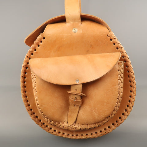 EUROPEAN NATURAL LEATHER BAGS Tan Leather Duffle Woven Trim Duffle Bag