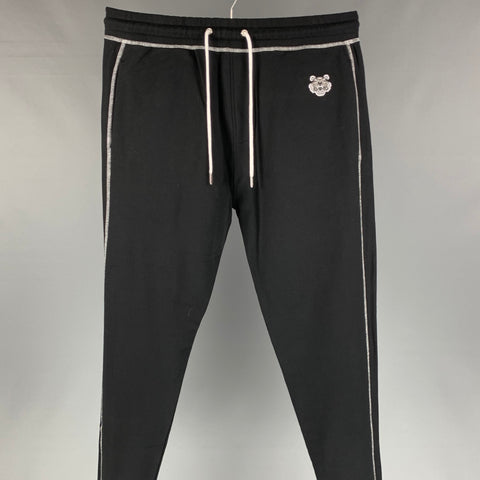 KENZO Size L Black Contrast Stitch Cotton Sweatpants