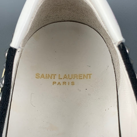 SAINT LAURENT Taille 11 Baskets à enfiler en toile cloutées noires et blanches