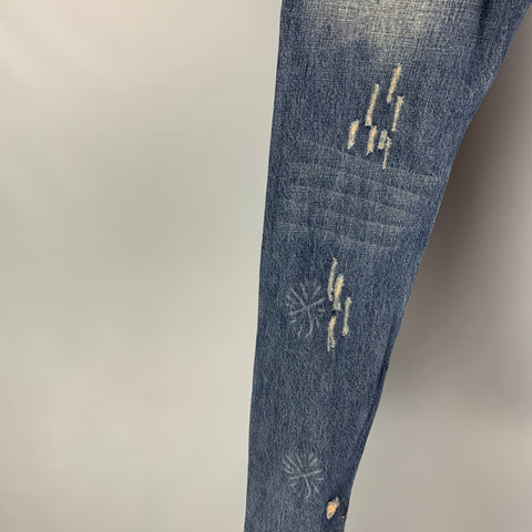 DSQUARED2 Size 32 Blue Black Distressed Cotton Skinny Slim Jeans
