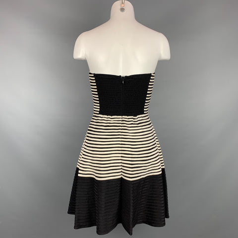 PARKER Size XS Black & White Stripe Silk Strapless Dress